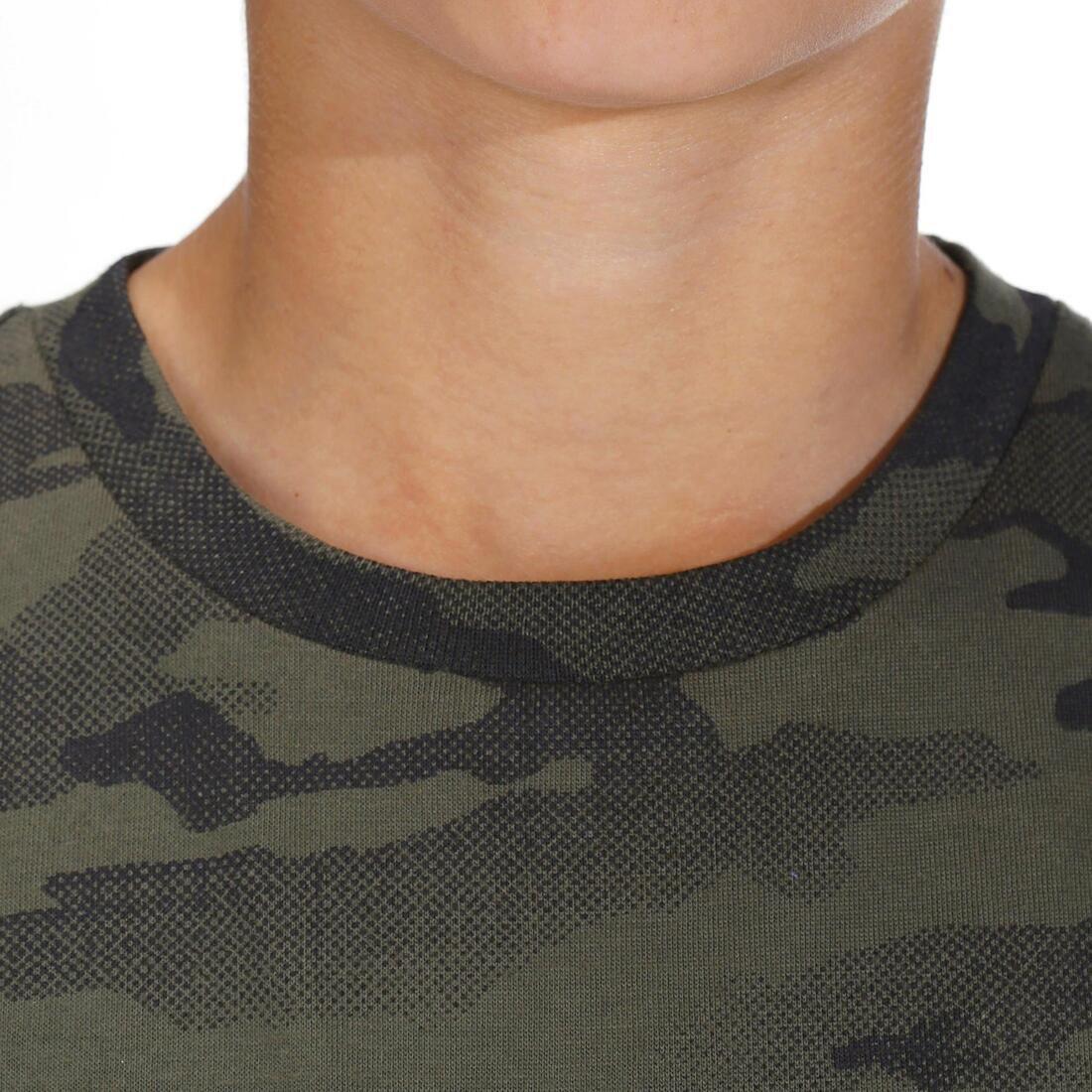 KHAKI Junior Hunting Short-sleeved Cotton T-shirt - 100 island, No Color, large image number 5