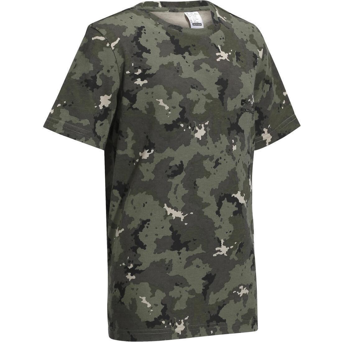 KHAKI Junior Hunting Short-sleeved Cotton T-shirt - 100 island, No Color, large image number 7