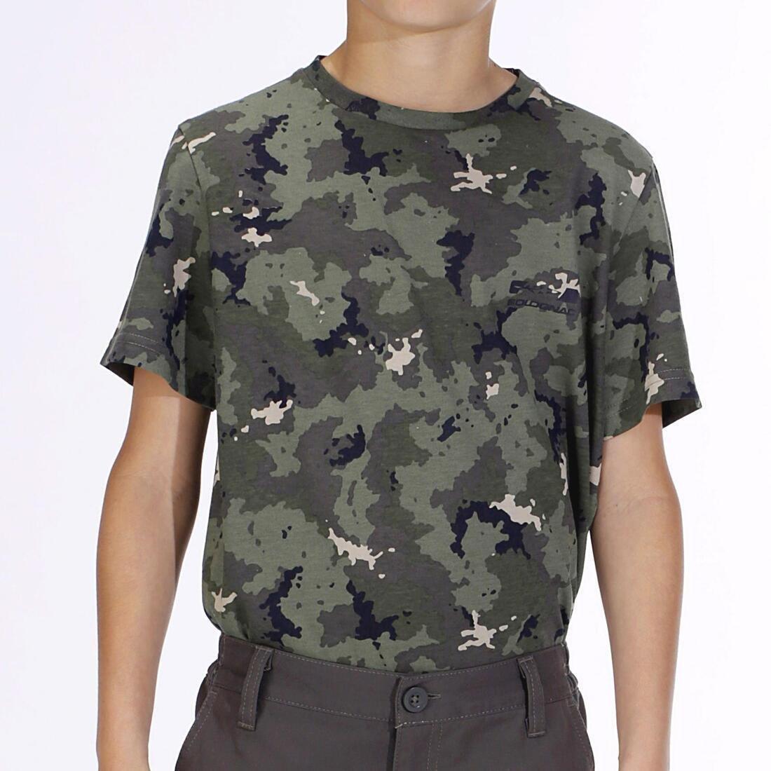 KHAKI Junior Hunting Short-sleeved Cotton T-shirt - 100 island, No Color, large image number 8