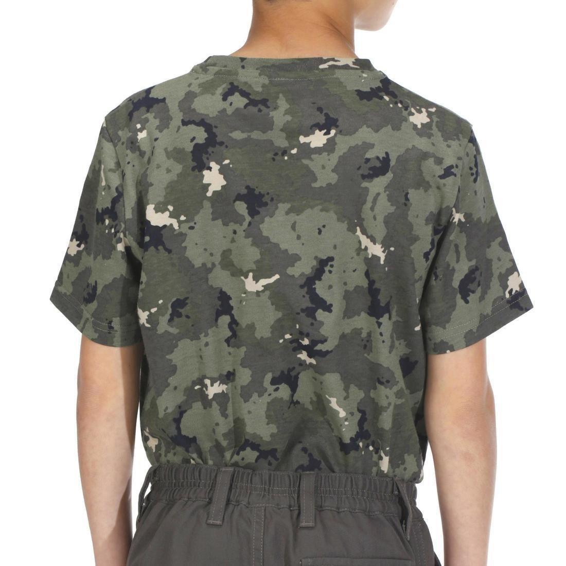 KHAKI Junior Hunting Short-sleeved Cotton T-shirt - 100 island, No Color, large image number 9