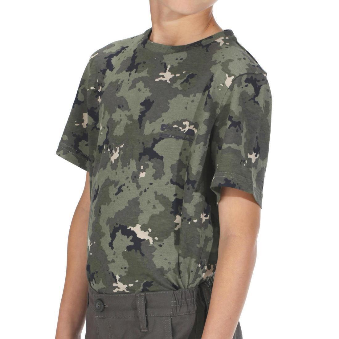 KHAKI Junior Hunting Short-sleeved Cotton T-shirt - 100 island, No Color, large image number 10
