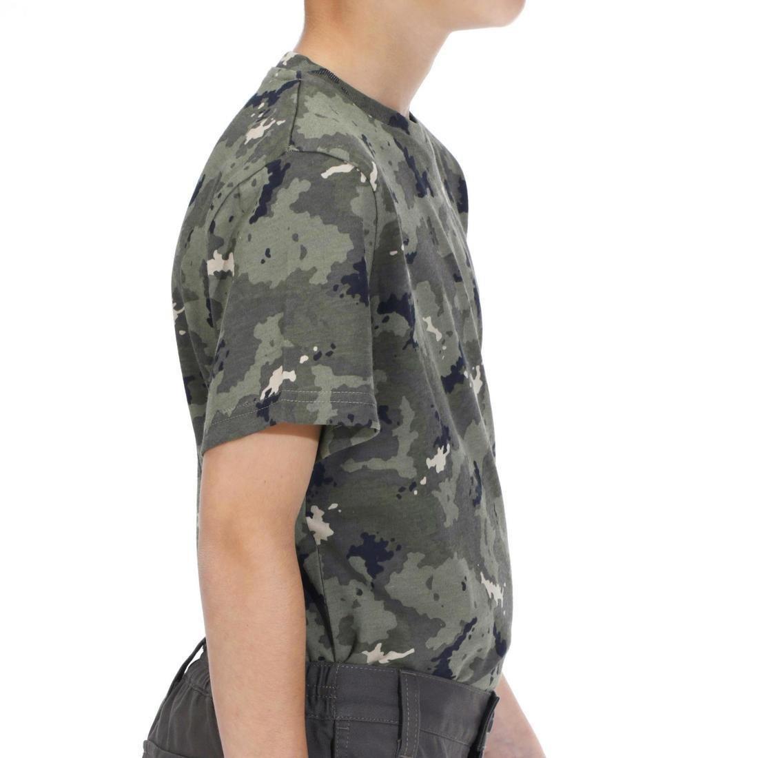 KHAKI Junior Hunting Short-sleeved Cotton T-shirt - 100 island, No Color, large image number 11