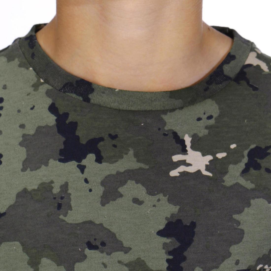 KHAKI Junior Hunting Short-sleeved Cotton T-shirt - 100 island, No Color, large image number 12