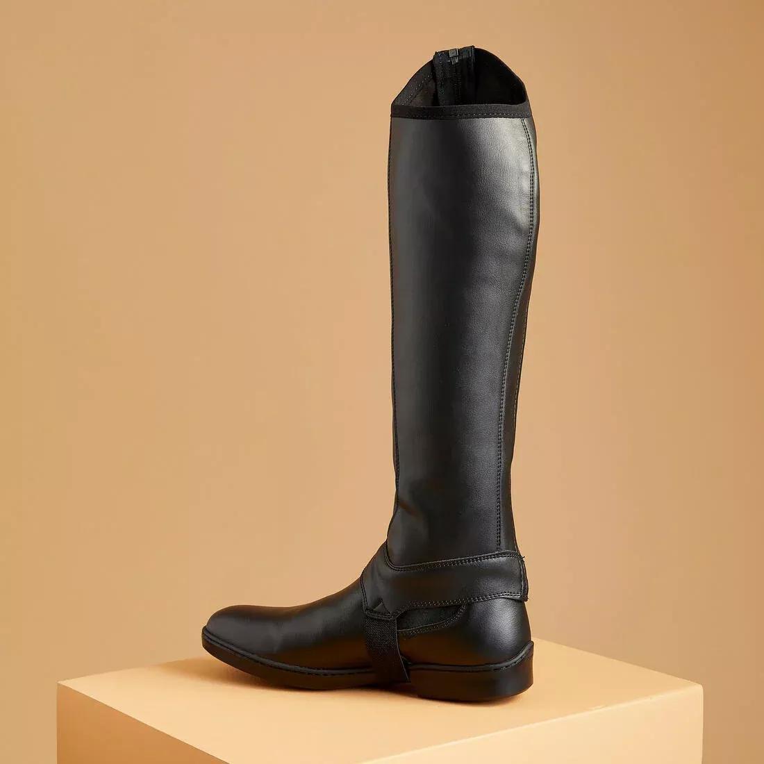 Adult Horse Riding Synthetic Half Chaps Classic, Black, No Color, large image number 1