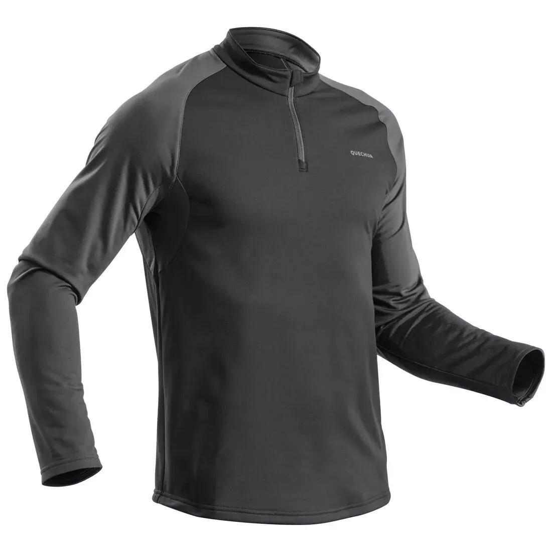 Men's Long-Sleeved Warm Hiking T-shirt, SH100 WARM, Black, No Color, large image number 0