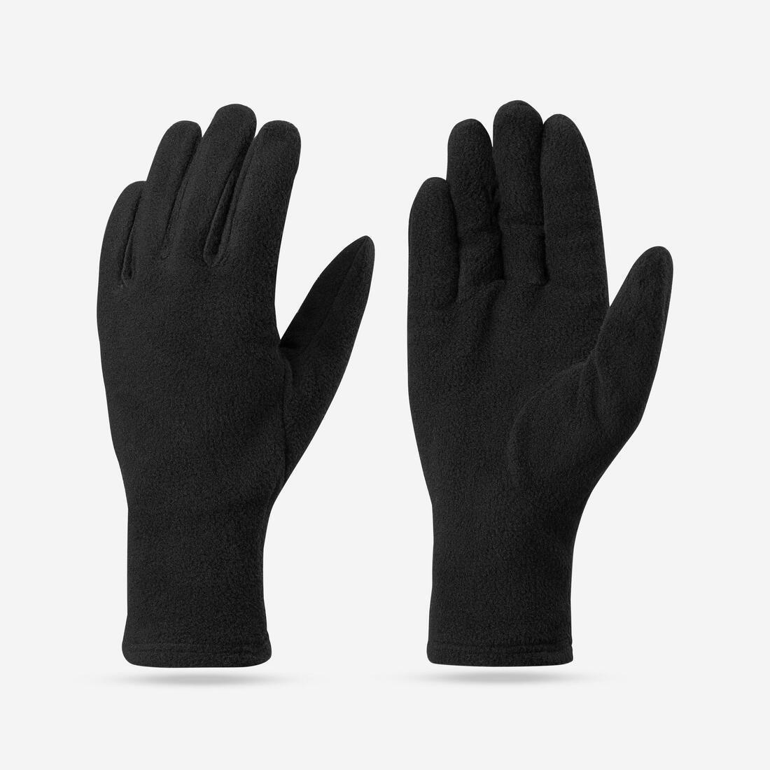 Unisex Mountain Trekking Recycled Polyester Liner Gloves - Trek 100, Black, No Color, medium