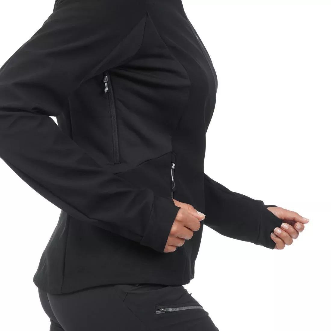 Women's   Mountain Trekking Windproof Softshell Mt500 Windwarm, Black, No Color, large image number 5