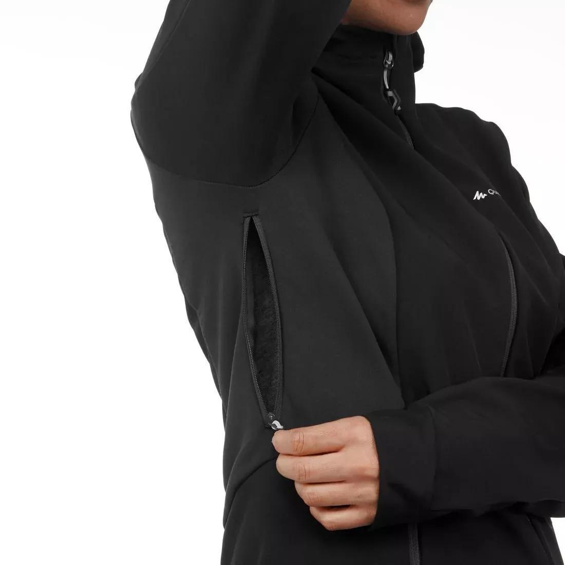 Women's   Mountain Trekking Windproof Softshell Mt500 Windwarm, Black, No Color, large image number 8