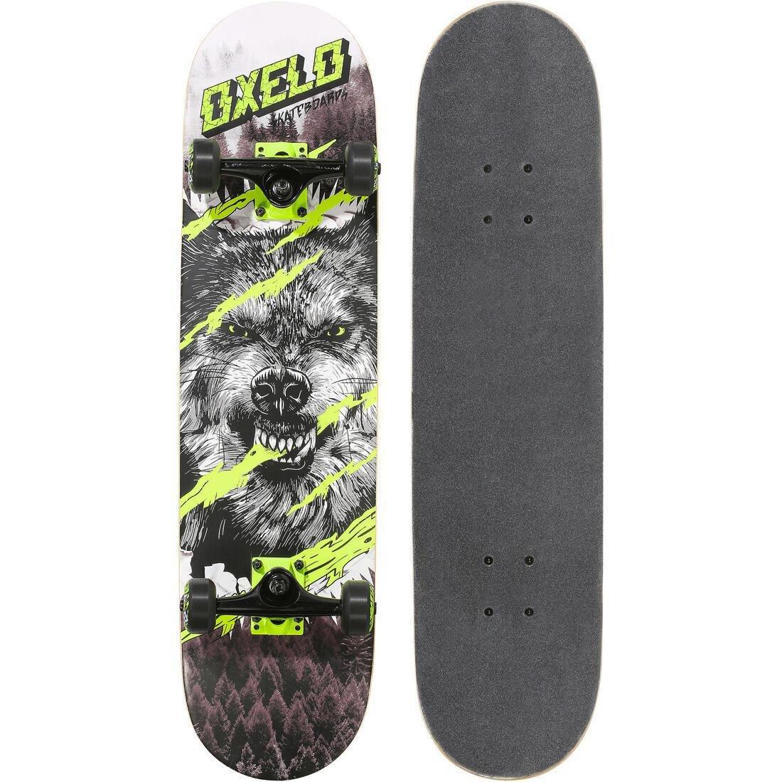 Kids' Skateboard 500 Wolf, Green, Black, No Color, medium