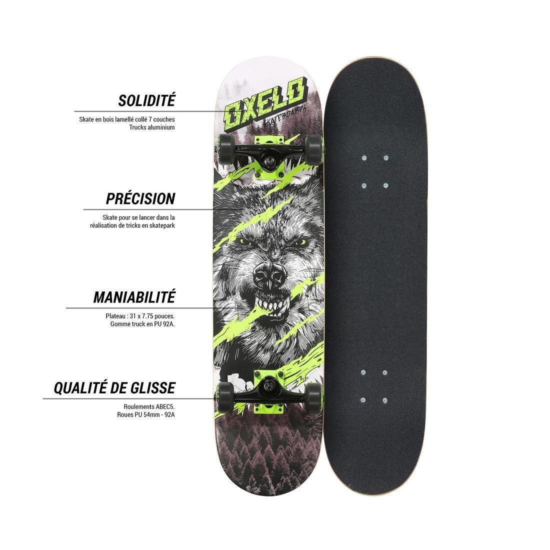 Kids' Skateboard 500 Wolf, Green, Black, No Color, medium