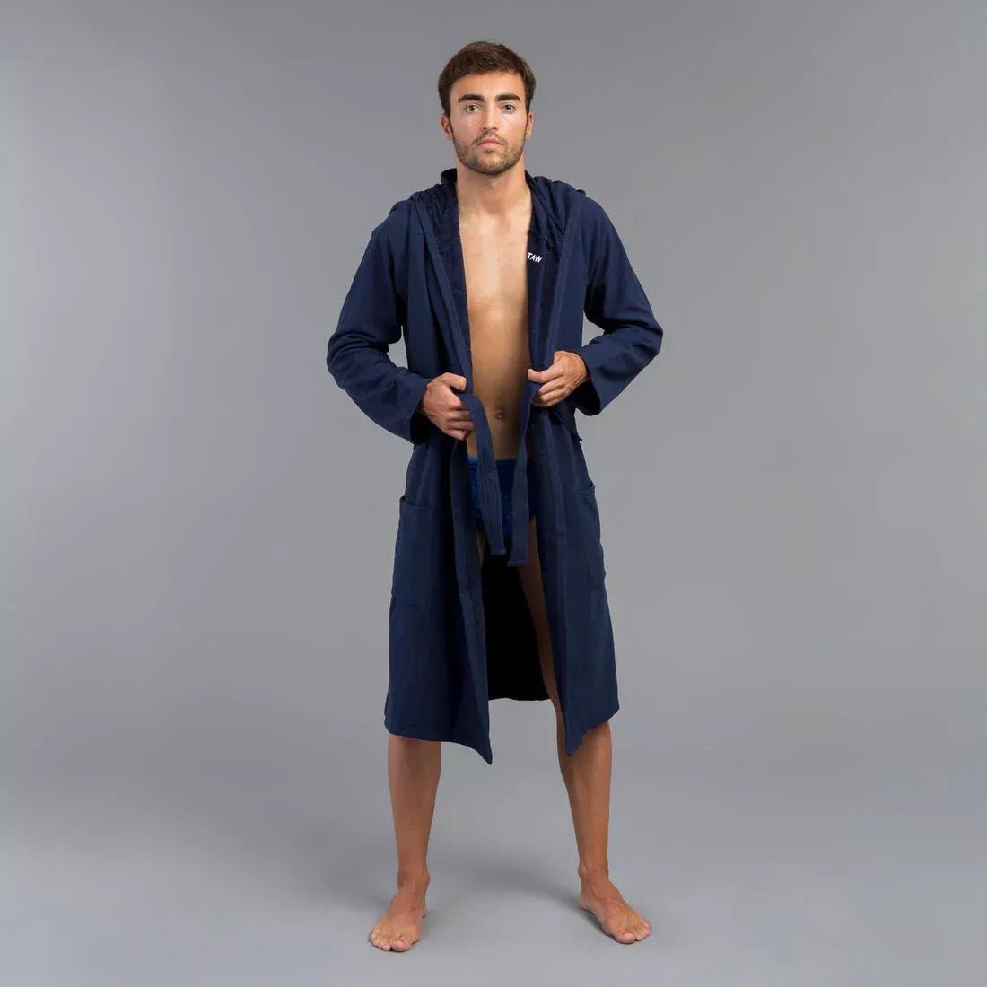 Men's Organic Cotton Pool Bathrobe, Navy, No Color, large image number 1