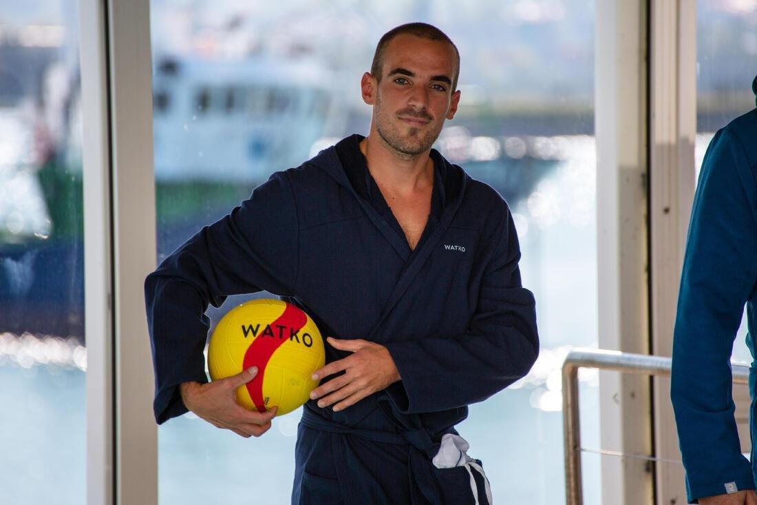 Mens OrganicCotton Pool Bathrobe, Navy Blue, , large image number 8