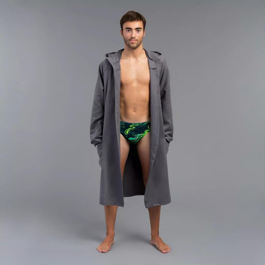 Mens Microfibre Pool Bathrobe, Abyss Grey, , large image number 0