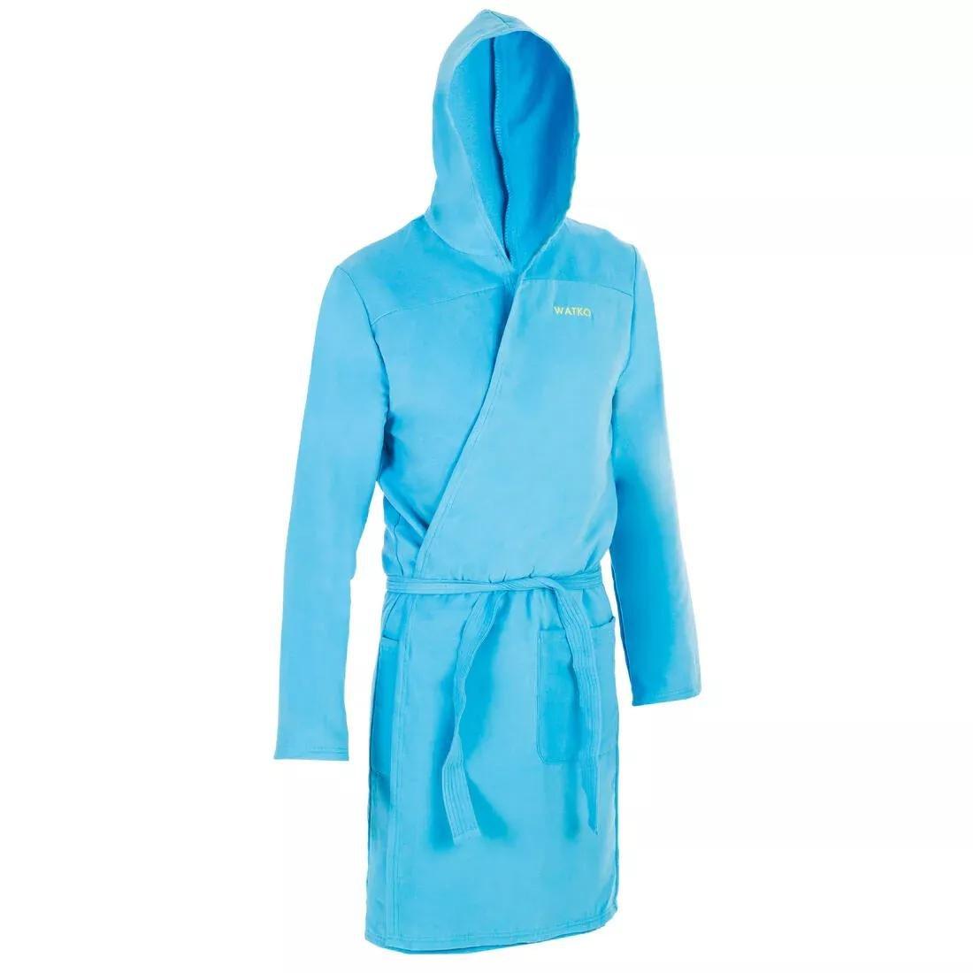 Men's Microfibre Pool Bathrobe with Hood, Pockets and Belt, Pacific Blue, , large image number 0