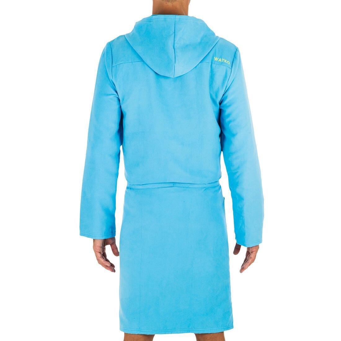 Men's Microfibre Pool Bathrobe with Hood, Pockets and Belt, Pacific Blue, , large image number 2