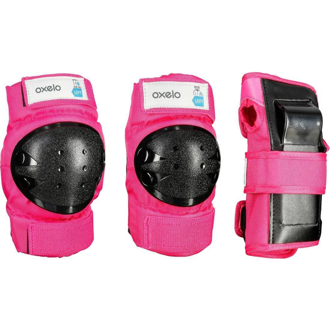 OXELO - Unisex Kids 2 X 3-Piece Skating Skateboard Scooter Protective Gear Basic, Pink
