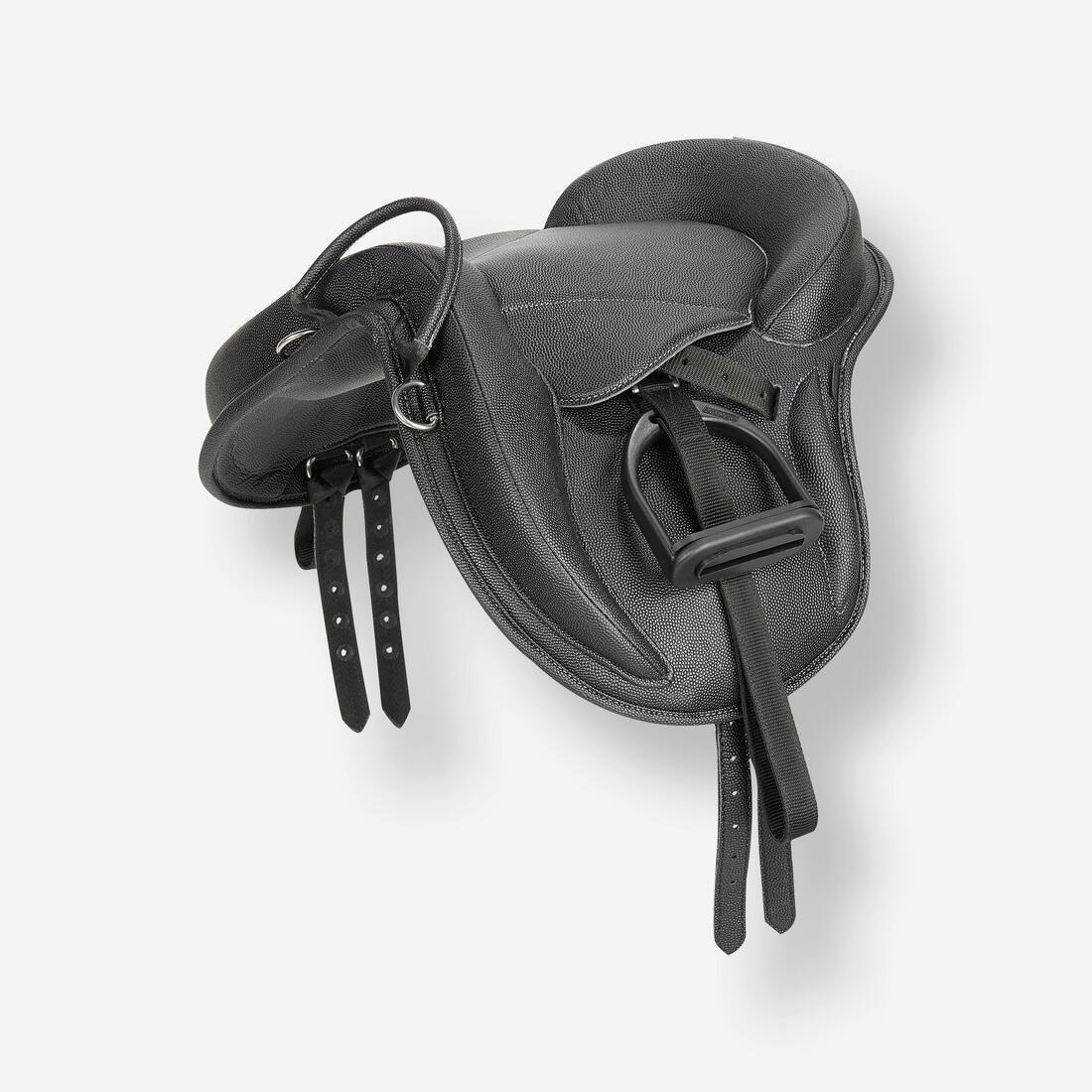 Horse Riding Synthetic Pony Saddle - 100, Black, No Color, large image number 0