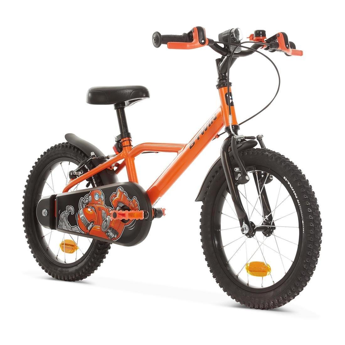 Kids 16-inch, chain guard, easy-braking bike, orange, No Color, medium