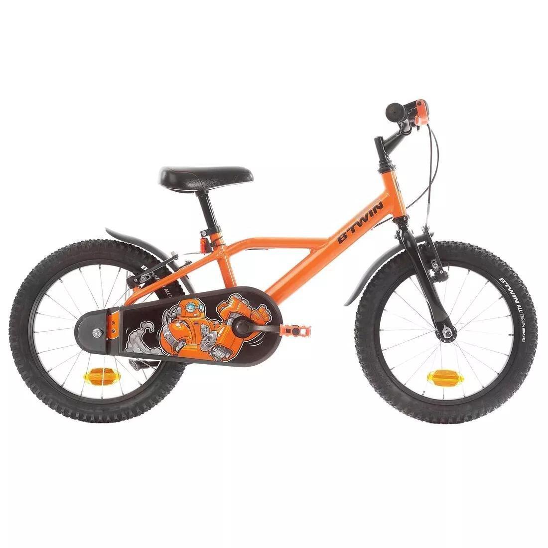Kids 16-inch, chain guard, easy-braking bike, orange, No Color, medium