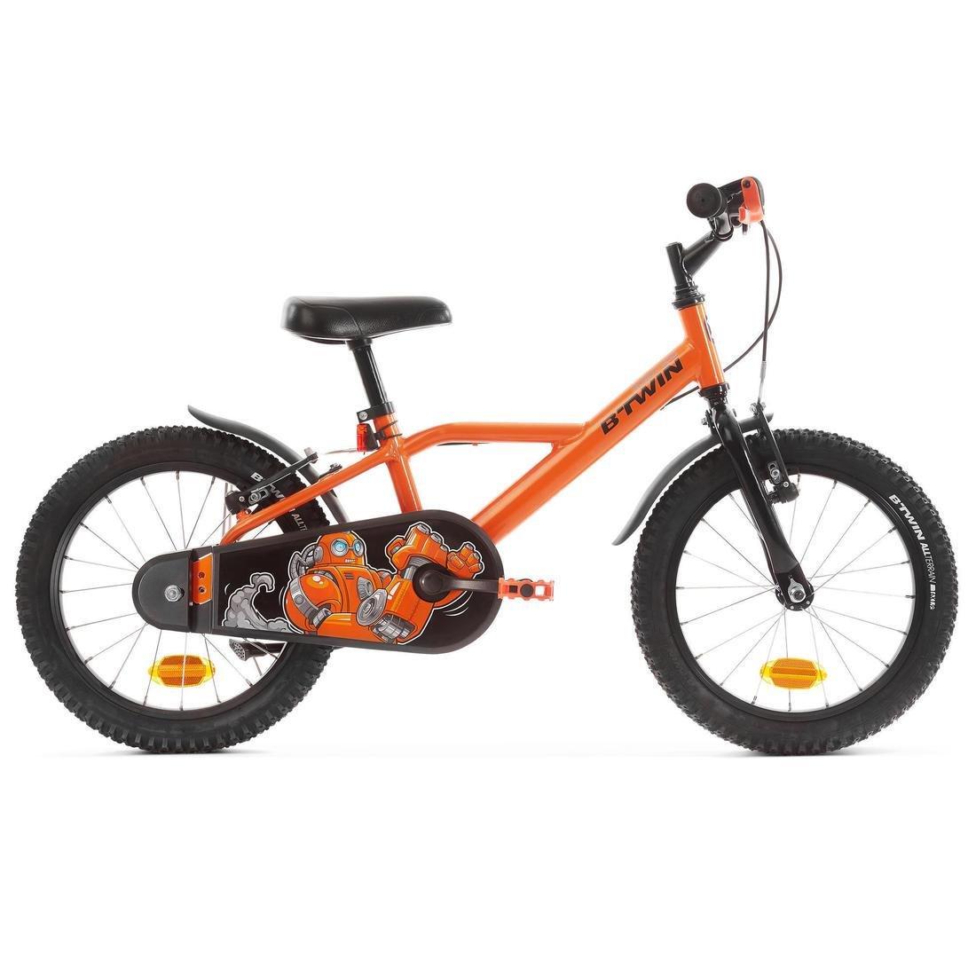 Kids 16-inch, chain guard, easy-braking bike, orange, No Color, medium