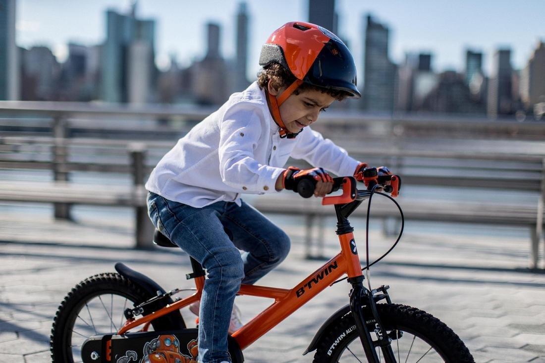 Kids 16-inch, chain guard, easy-braking bike, orange, No Color, medium