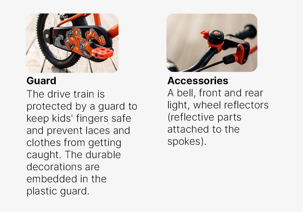 Kids 16-inch, chain guard, easy-braking bike, orange, No Color, medium