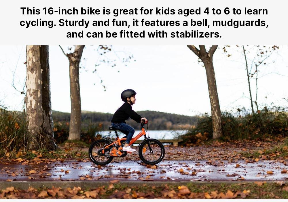 Kids 16-inch, chain guard, easy-braking bike, orange, No Color, medium