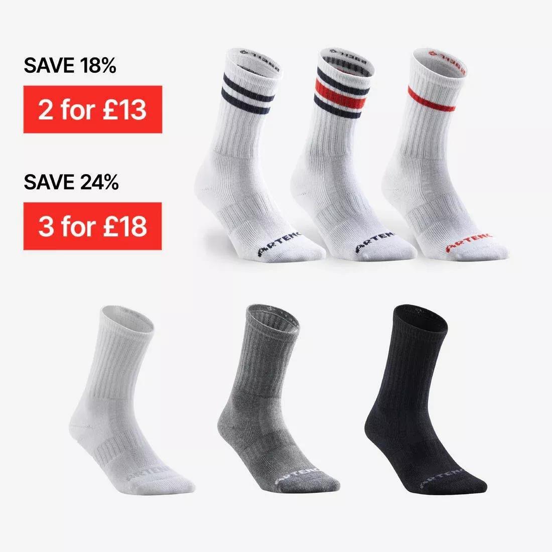 ARTENGO - RS800 Adult High Sports Socks 3-pack, Black