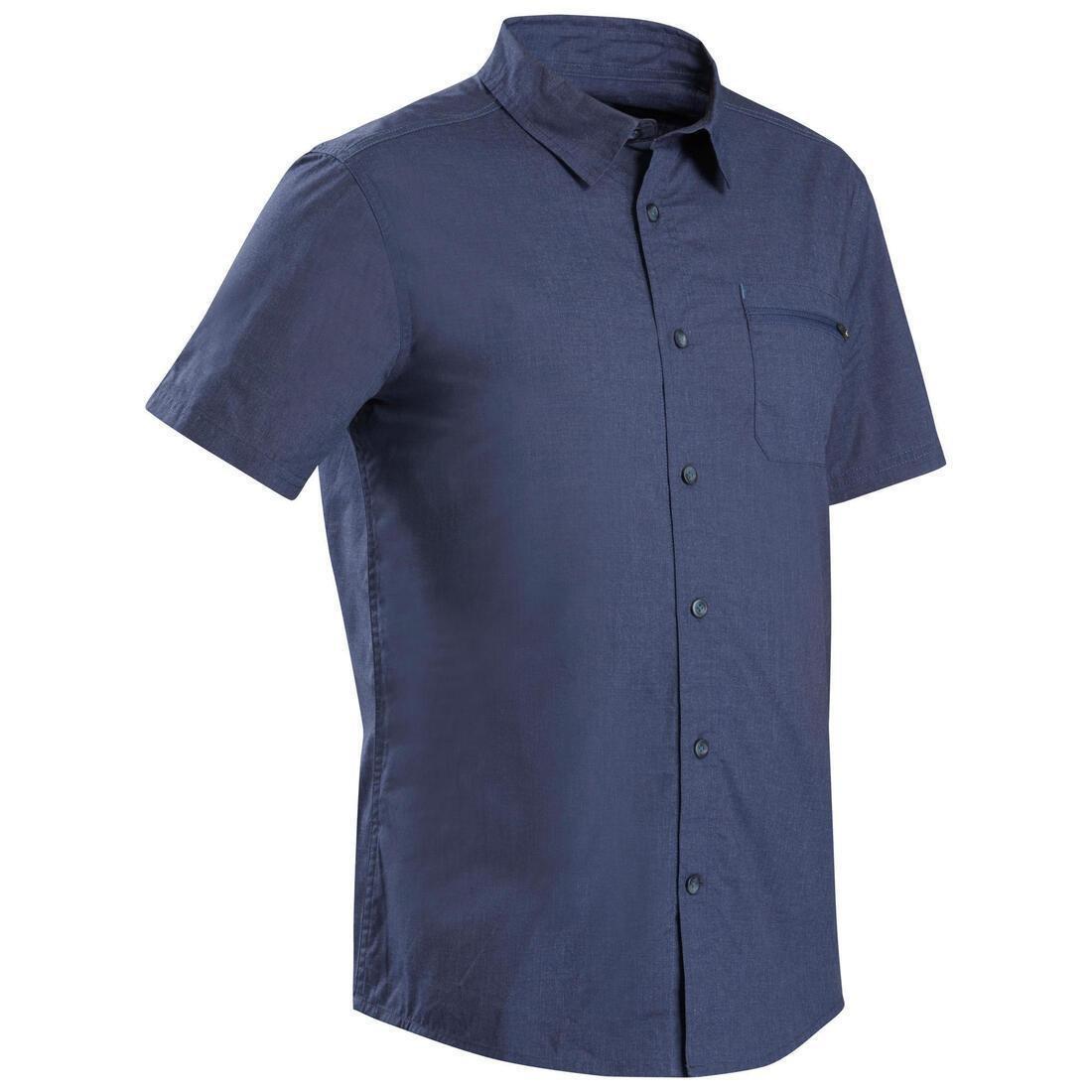 Men Short-Sleeved Trekking Travel Shirt - Travel100, Blue, No Color, medium
