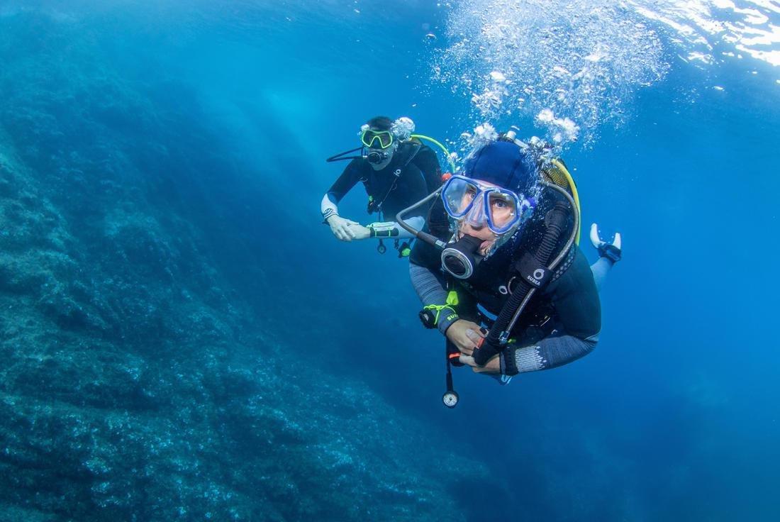 Double-Lens Sea Diving Mask SCD 500, Black Skirt and Blue Frame, , large image number 13