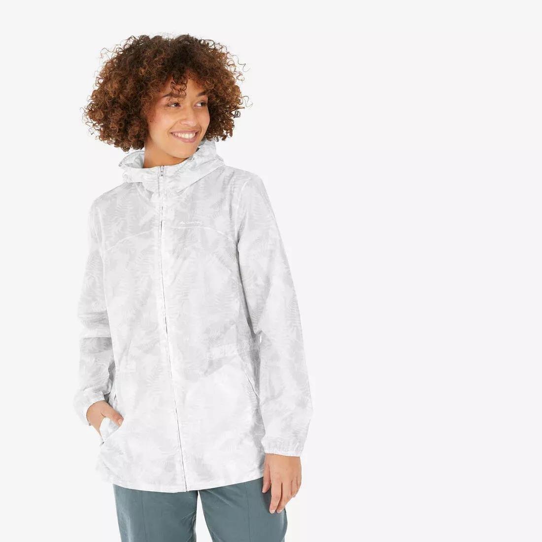 Women's Country Walking Waterproof Jacket Raincut Zip, White, , large image number 0