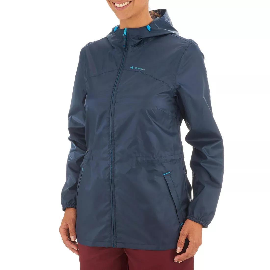 Women's Country Walking Waterproof Jacket Raincut Zip, White, No Color, large image number 6