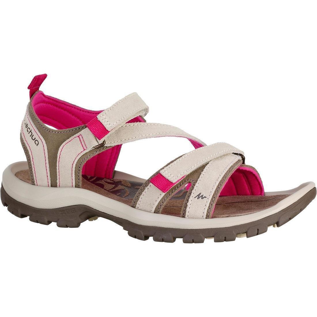 Women's Leather Walking Sandals NH120, Linen, No Color, large image number 1