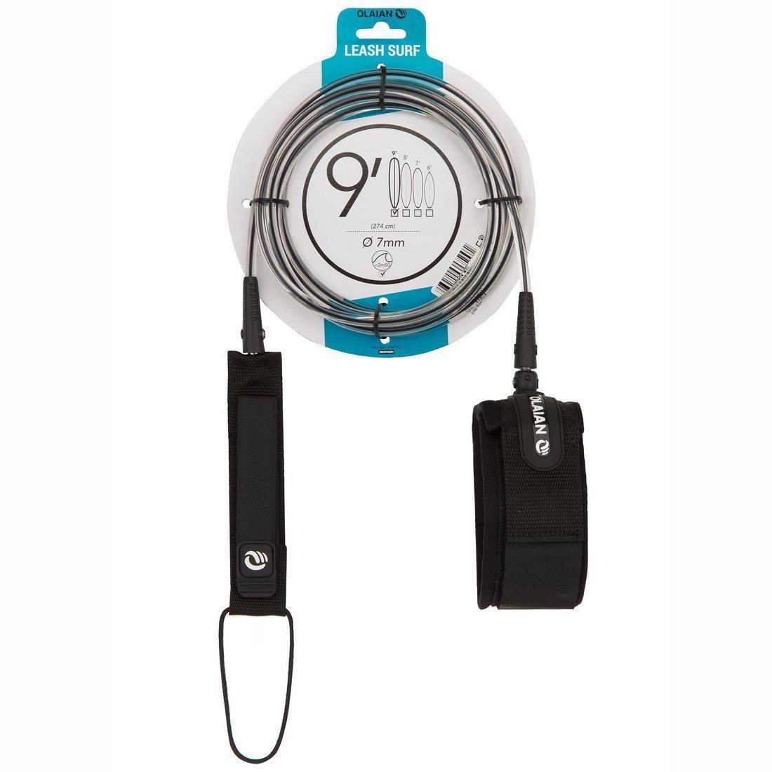 7 Mm Diameter Longboard Surf Leash - 9' (275 Cm), Black, No Color, large image number 4
