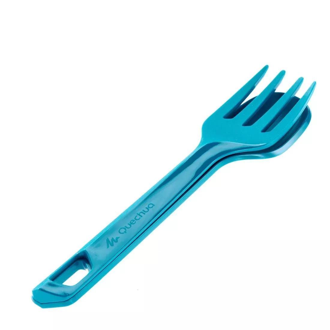 QUECHUA - Outdoor Cutlery Set (Knife, Fork, Spoon), Teal Green