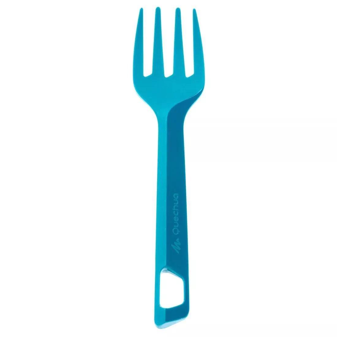 QUECHUA - Outdoor Cutlery Set (Knife, Fork, Spoon), Teal Green