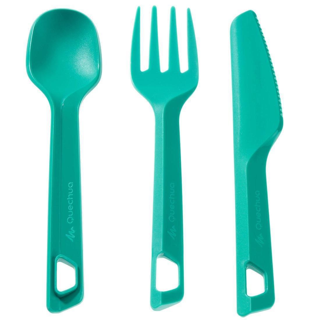 Outdoor Cutlery Set (Knife, Fork, Spoon), Teal Green, No Color, medium