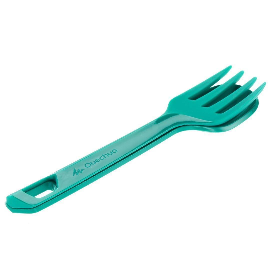 QUECHUA - Outdoor Cutlery Set (Knife, Fork, Spoon), Teal Green