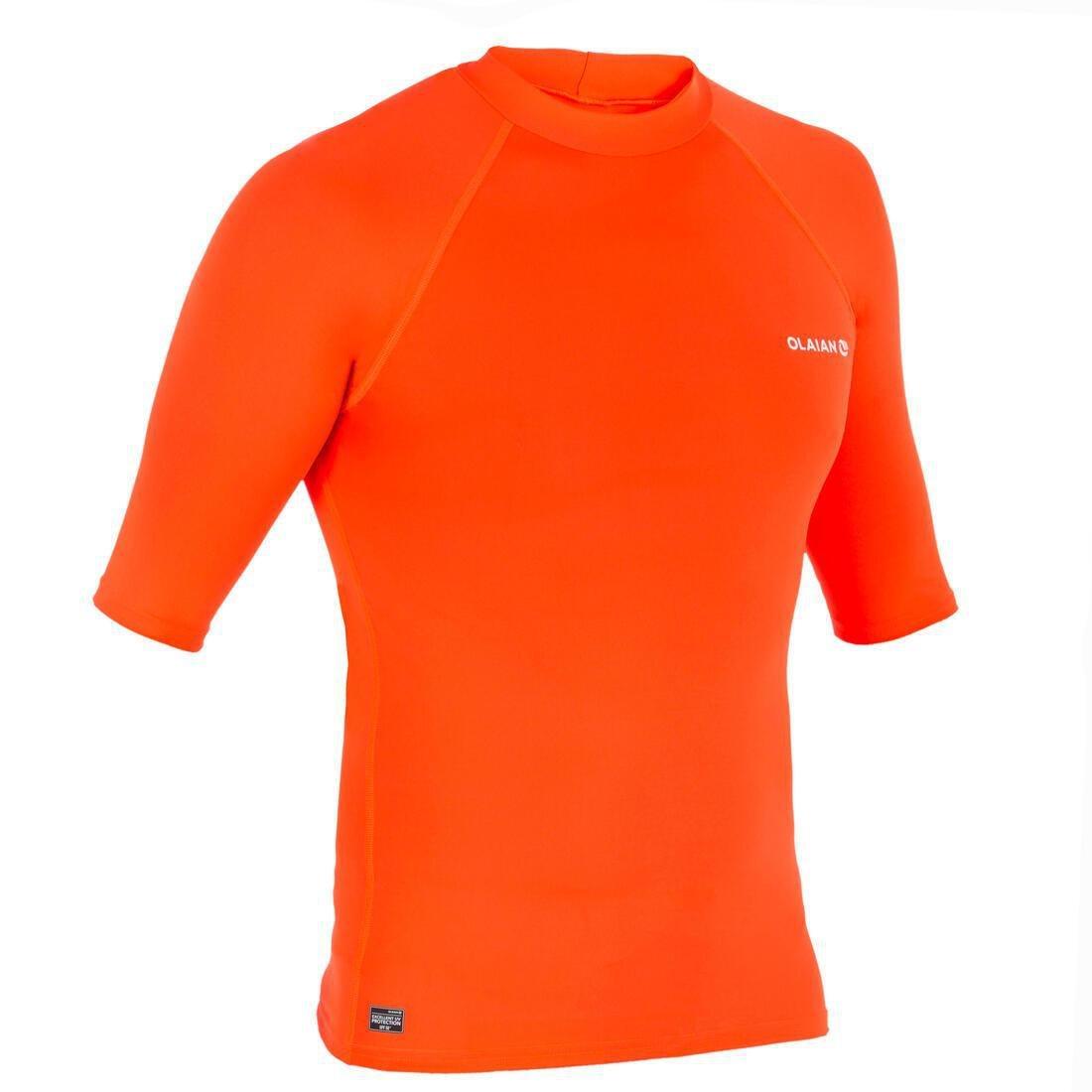 100Mens Short Sleeve Uv Protection Surfing Top T-Shirt, Fluo Blood Orange, , large image number 1