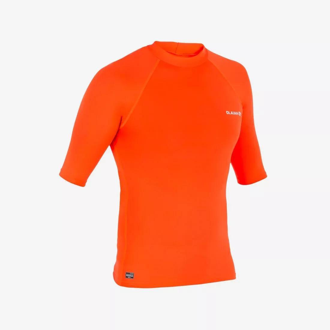 100Mens Short Sleeve Uv Protection Surfing Top T-Shirt, Fluo Blood Orange, , large image number 2