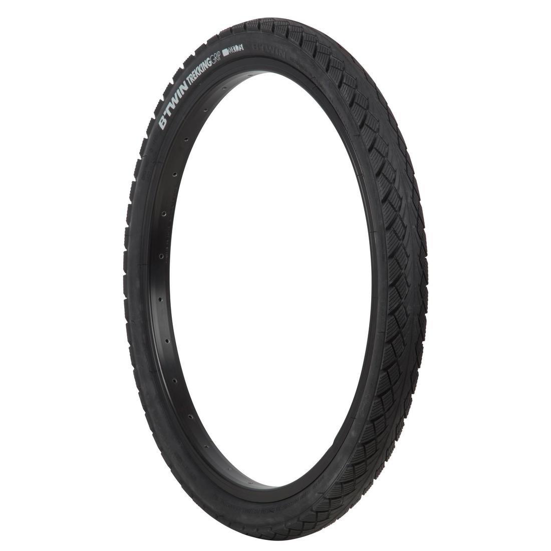 Trekking Grip Hybrid Bike Tyre, Black, No Color, large image number 0