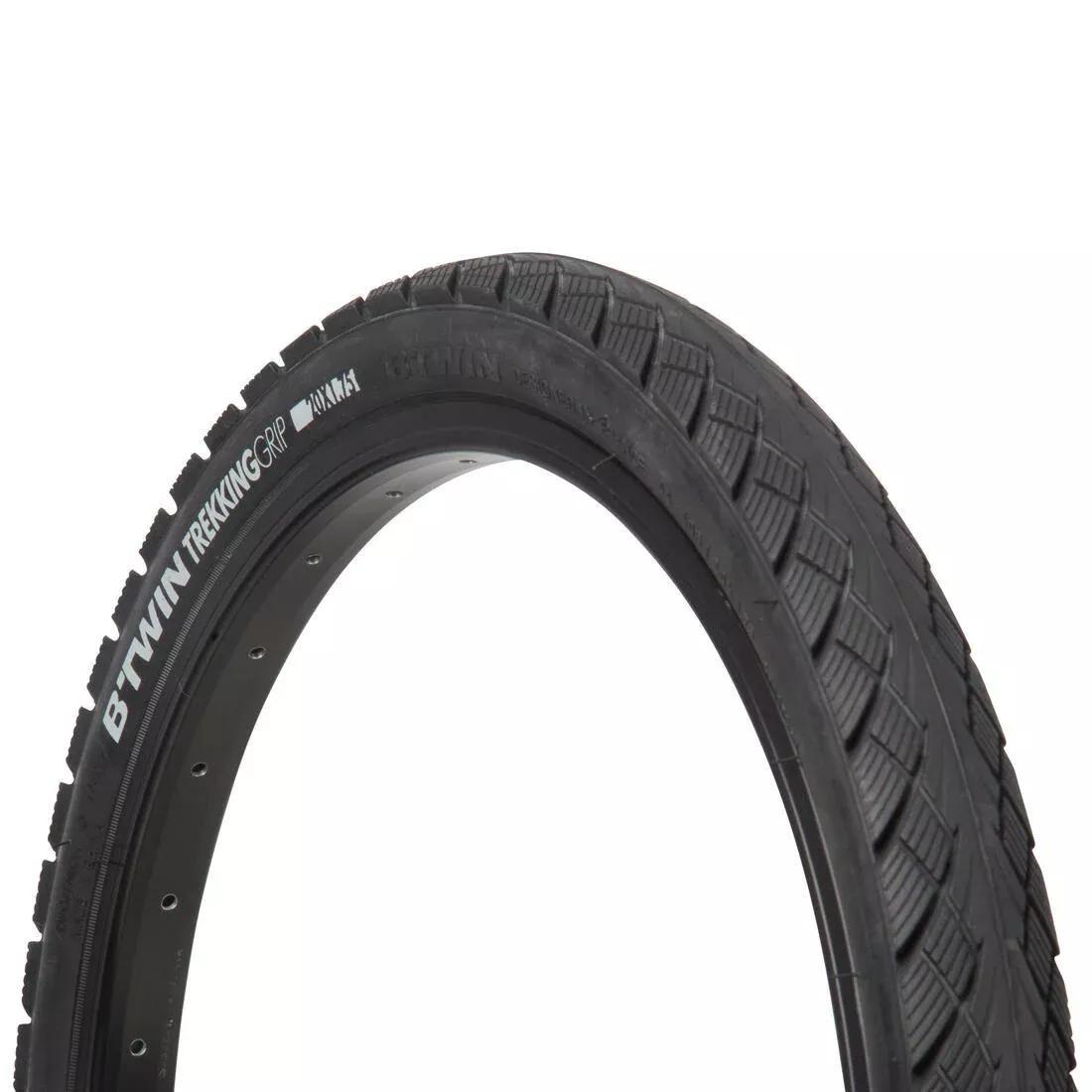 BTWIN - Trekking Grip Hybrid Bike Tyre, Black