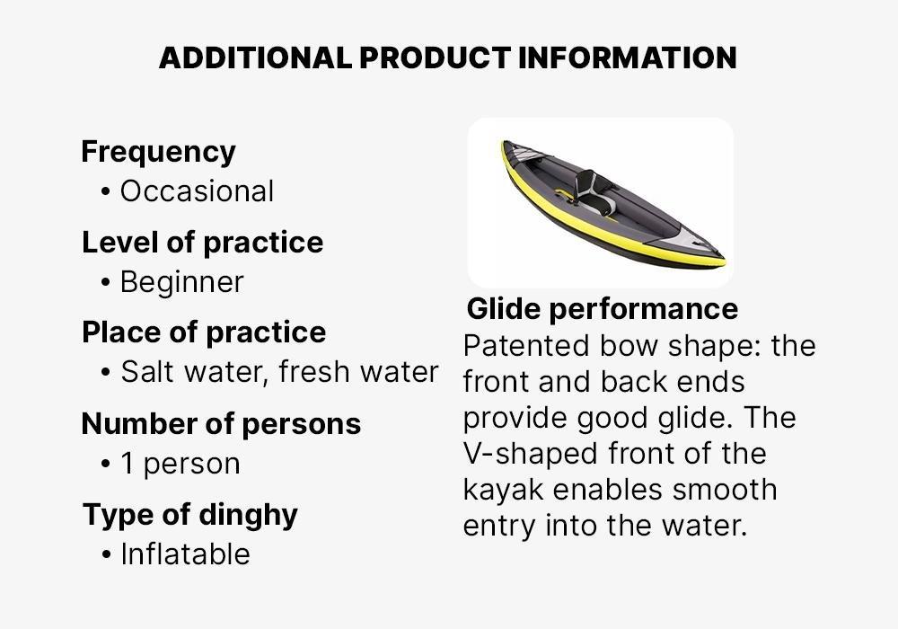 INFLATABLE TOURING KAYAK 1 PLACE YELLOW, No Color, medium