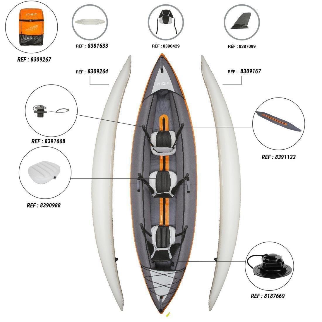 Inflatable Touring Kayak - 2/3 Places, Orange, No Color, large image number 6