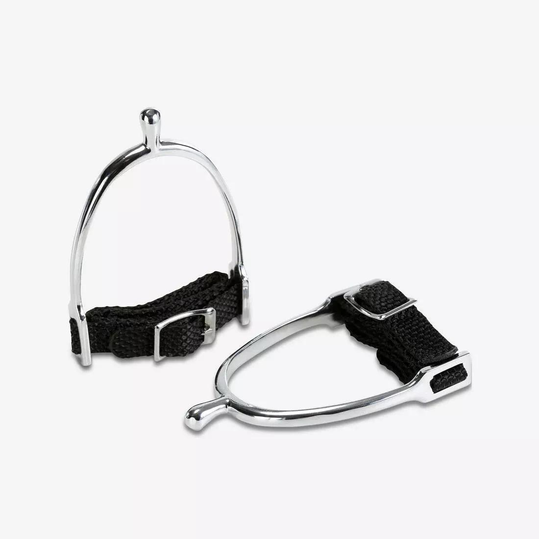 Kids' Round Tip Horse Riding Spurs + Straps 15 Mm, White, No Color, large image number 0