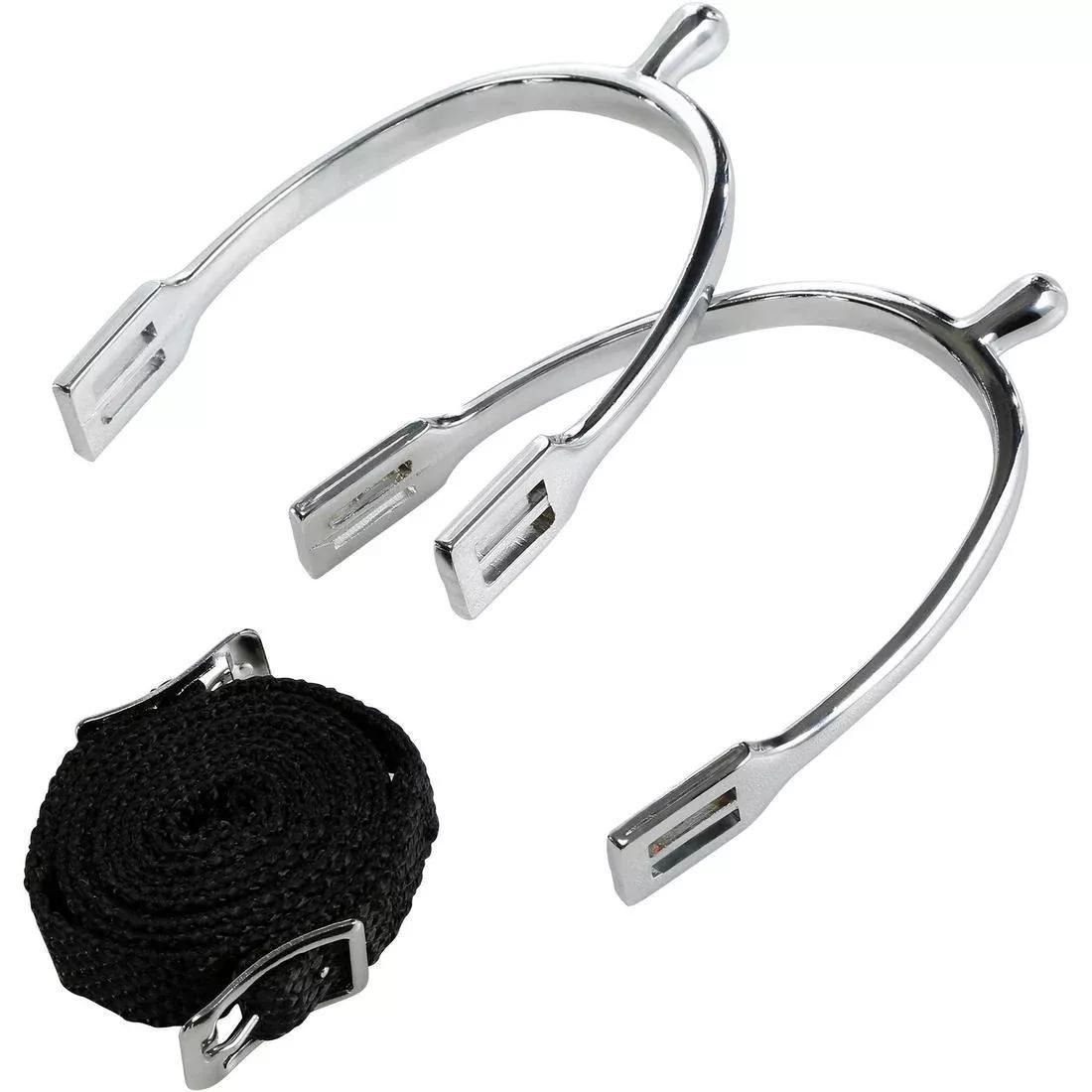 Kids' Round Tip Horse Riding Spurs + Straps 15 Mm, White, No Color, large image number 2