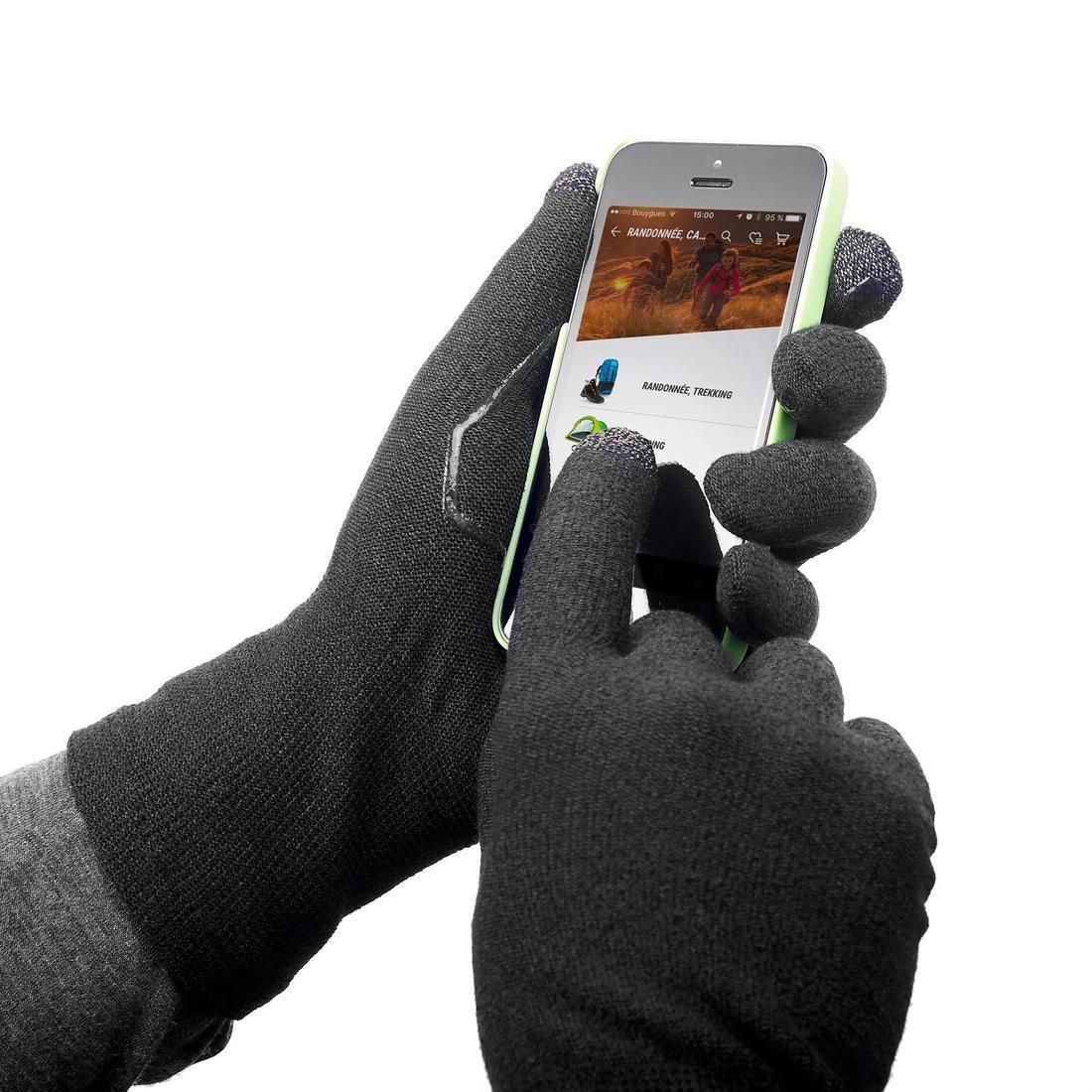 FORCLAZ - Unisex Mountain Trekking Touchscreen-Compatible Liner Gloves Trek 500, Black