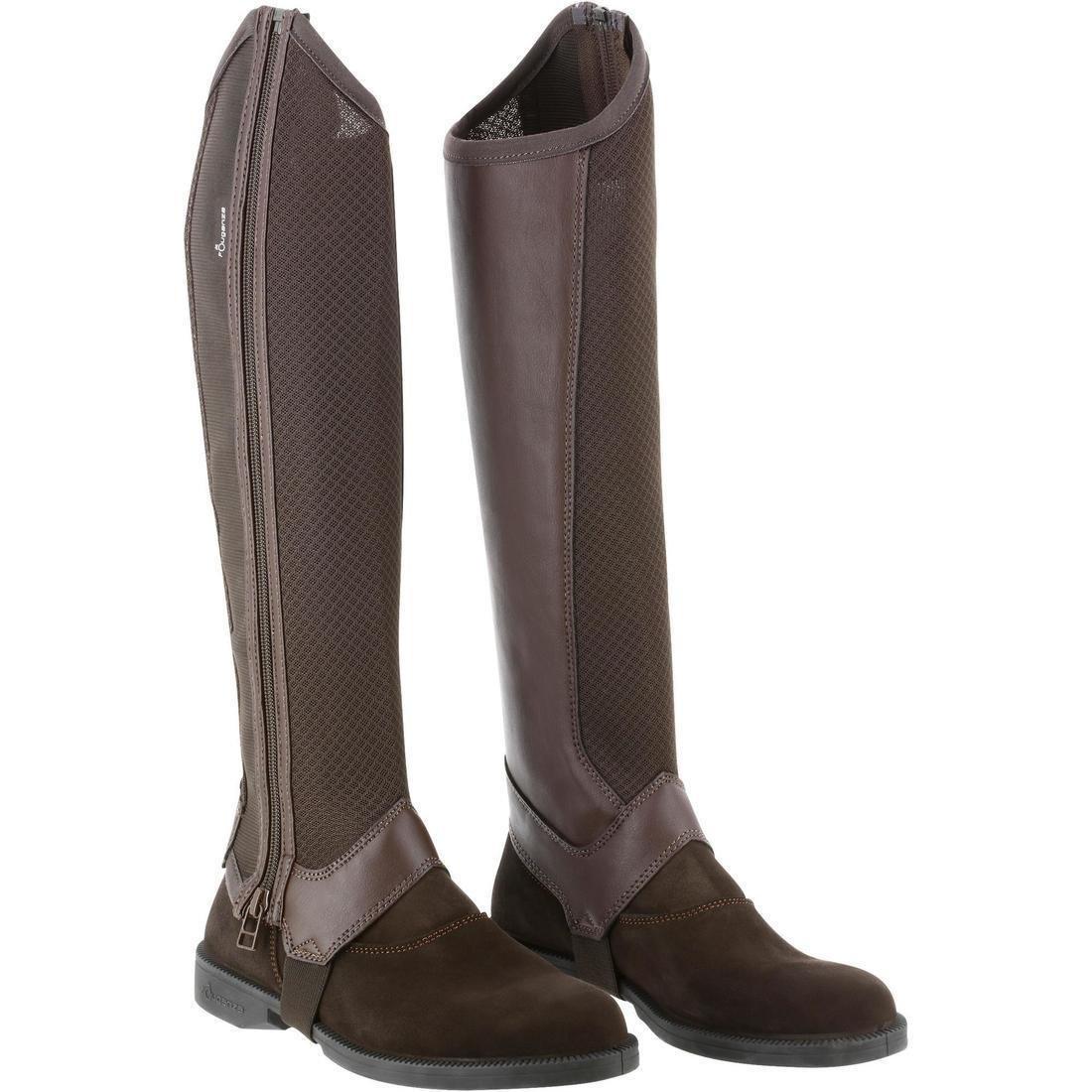 Short 100 Mesh Adult Horse Riding Half-Chaps, Ebony, No Color, medium