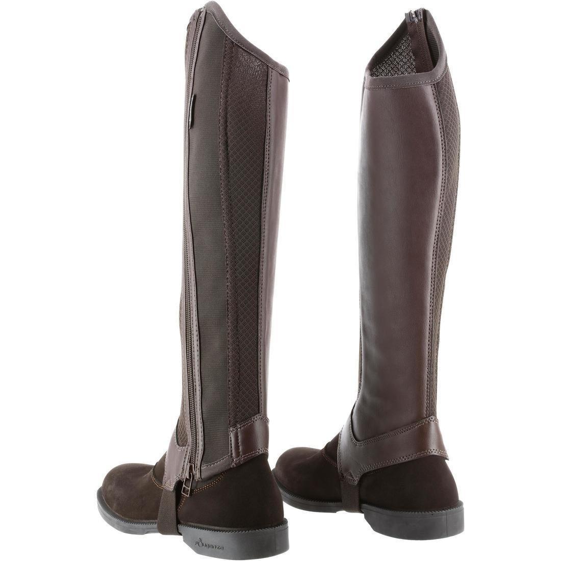 Short 100 Mesh Adult Horse Riding Half-Chaps, Ebony, No Color, large image number 4