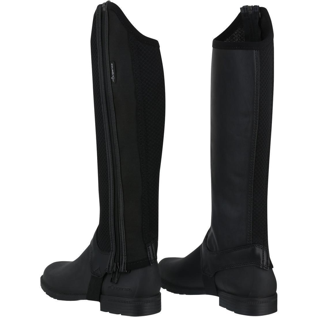 Short 100 Mesh Adult Horse Riding Half-Chaps, Black, , large image number 3